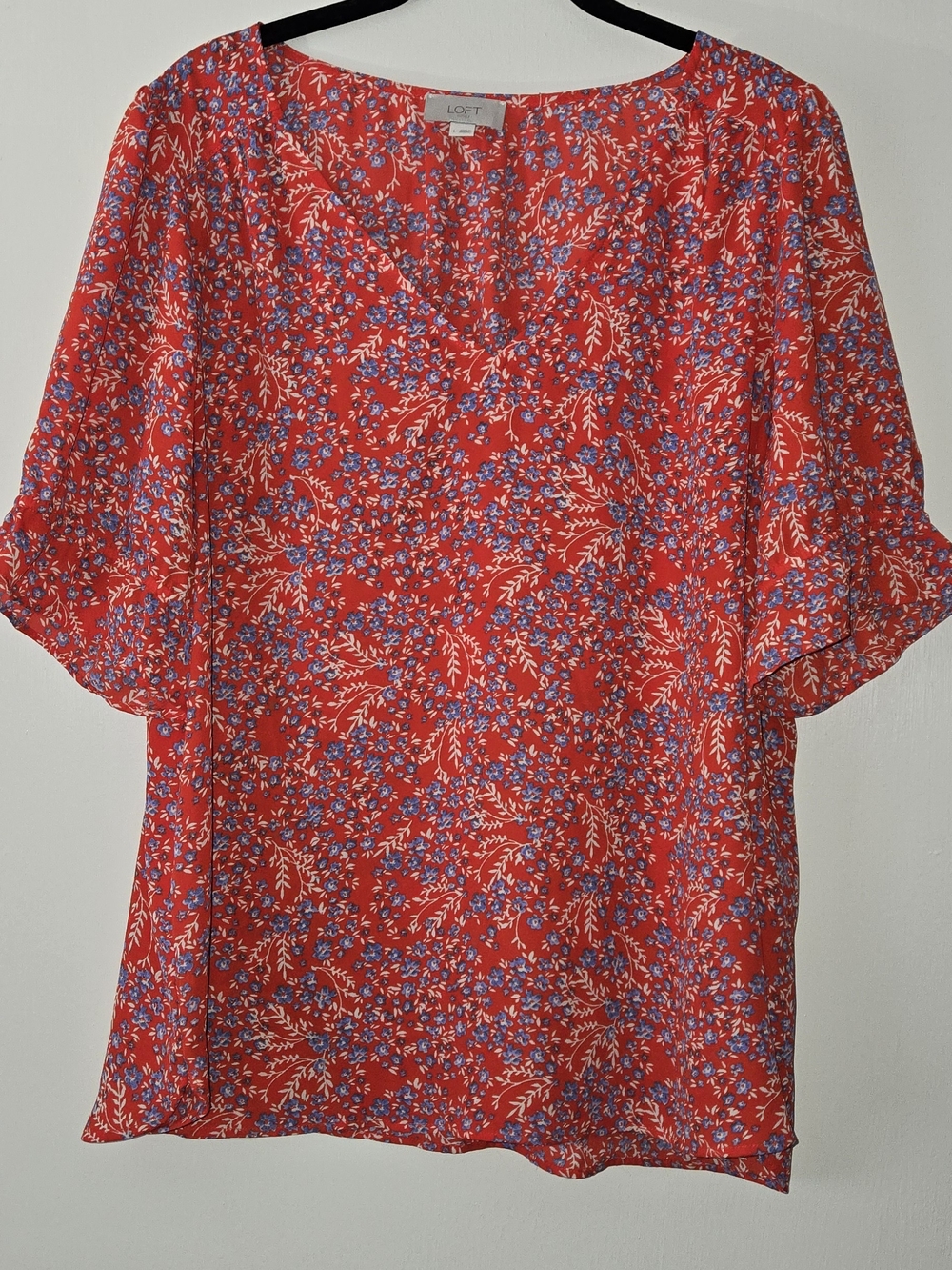 LOFT Red Floral V-Neck Blouse
